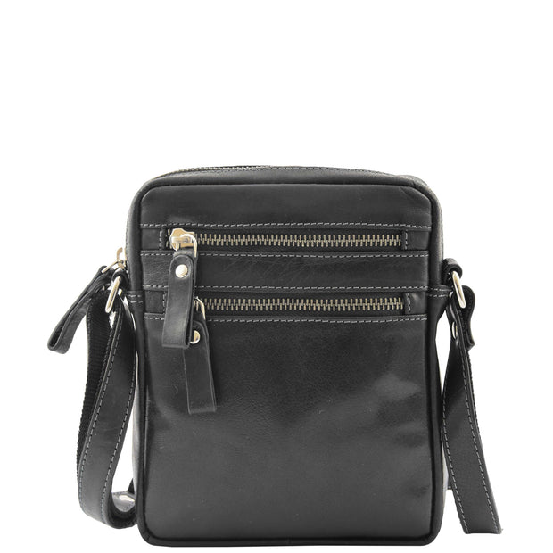 Luxury Black Leather Unisex Cross Body Flight Bag Small Pouch Sunny Front 2