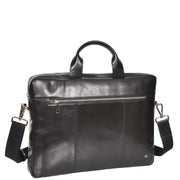 Laptop Briefcase Real Leather Business Bag Messenger Satchel Black Nice Front Angle