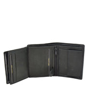 Mens Real Leather Bifold Wallet Credit Cards Coins Note Holder AV61 Black Open 3