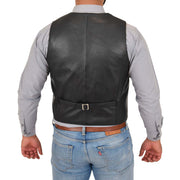 Mens Full Leather Waistcoat Gilet Traditional Smart Vest King Black Back