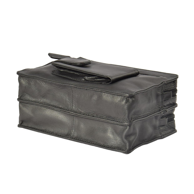 Soft Leather Wrist Bag BLACK Travel Clutch Pouch Grab Handbag A33 Back Letdown