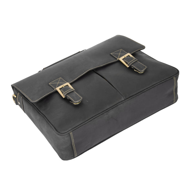 Mens REAL Leather Briefcase Vintage Look Satchel Shoulder Bag A167 Brown Back Letdown