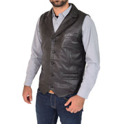 Mens Genuine Soft Leather Waistcoat Western Vest Yelek Rhys Black Front 2
