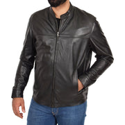 Mens Genuine Leather Jacket Regular Fit Coat Amos Black Front 2