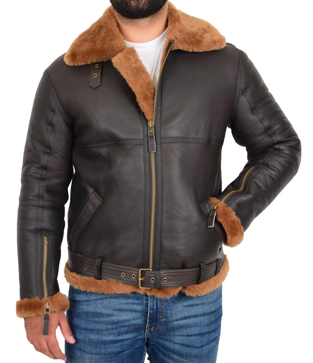 Mens Genuine RAF Sheepskin Flying Jacket B3 Ginger Shearling Tornado Brown