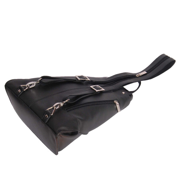 Womens Luxury Leather Backpack Hiking Rucksack Organiser Bag A58 Black Letdown