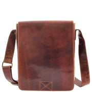 Mens Real Brown Leather Tall Messenger Bag Flight Shoulder Organiser Mayer Front 1