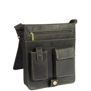 Gents Leather Messenger Shoulder Cross Body News Boy Bag A41 Brown Front Open