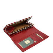 Womens Real Leather Envelope Style Clutch Wallet Purse AVM1 Red Open 2