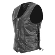 Mens Genuine Cowhide Black Leather Waistcoat Laced Sides Bikers Gilet Capone Front 3