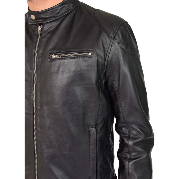 Mens Leather Jacket Biker Style Zip up Coat Bill Black Feature
