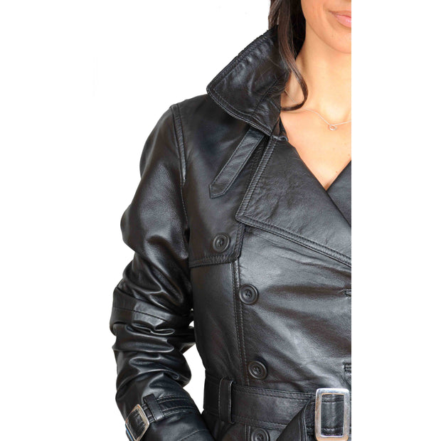 Womens Soft Leather Trench Coat Olivia Black feature