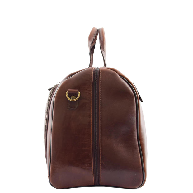 Genuine Leather Holdall Weekend Gym Business Travel Duffle Bag Ohio Brown Side
