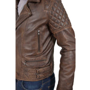 Mens Trendy Biker Leather Jacket Antique Quilted Designer Coat Jace Brown Feature