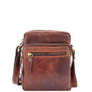 Mens Brown Leather Cross Body Flight Bag Multi Zip Pockets Pouch Cooper Front 1