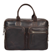 Pure Leather Briefcase Laptop Satchel Office Business Bag Otis Brown Front