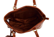 Ladies Real Cognac Leather Shoulder Bag Zip Top Large Size Classic Casual Tote Handbag Hania