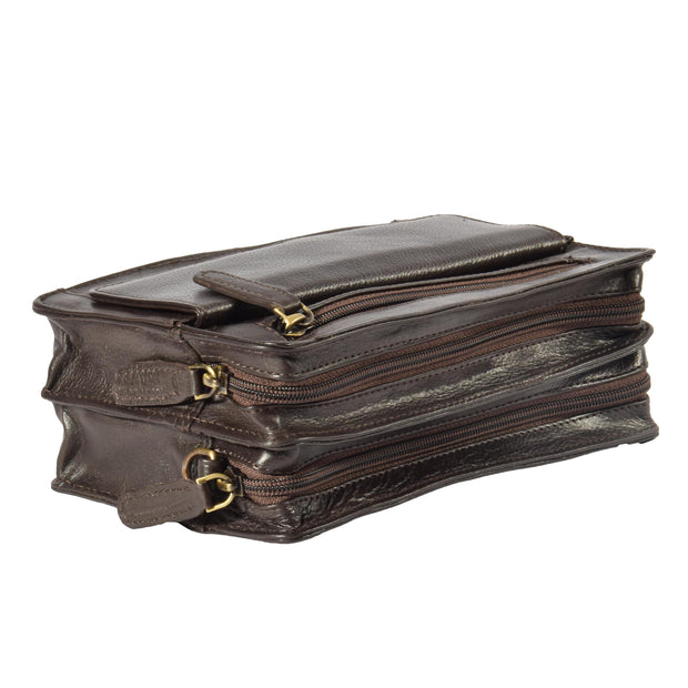 Real Leather Wrist Bag Clutch Travel Organiser Brown A210 Frot Top