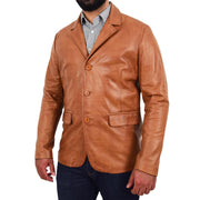 Mens Leather Blazer Real Lambskin Jacket Dinner Suit Style Coat Dean Cognac