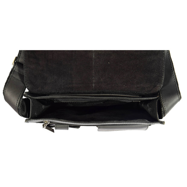 Gents Leather Messenger Shoulder Cross Body News Boy Bag A41 Black Top Open