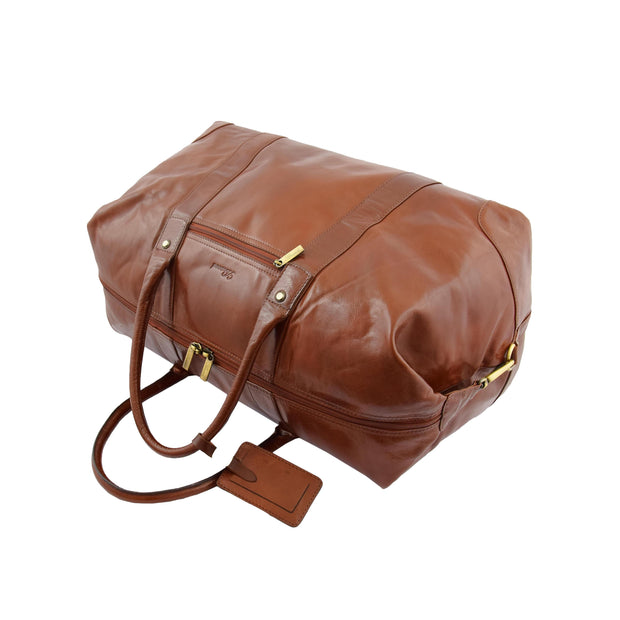 Prestigious Cognac Veg Tan Leather Holdall Travel Duffle Weekend Bag Voyage Letdown