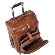 Real Leather Suitcase Cabin Trolley Hand Luggage A0518 Chestnut Front Open