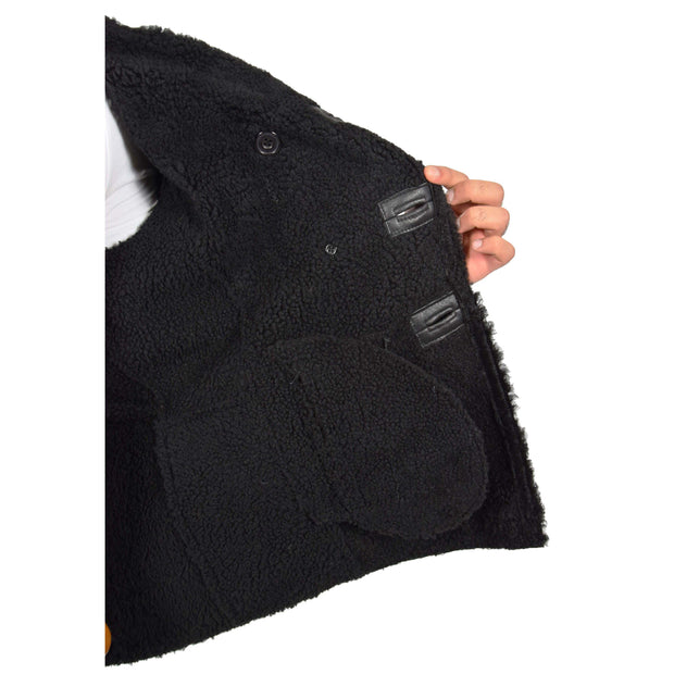Mens Authentic Sheepskin Jacket Reefer Blazer Pea Coat Lorenzo Black Lining