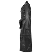 Womens Soft Black Leather Full Length Overcoat Ankle Long Matrix Trench Foxy Side
