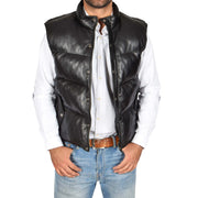 Mens Quilted Leather Waistcoat Body Warmer Gilet Jeff Black Open 2