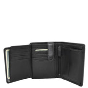 Mens Soft Durable Leather Wallet Cards Coins Notes ID Holder AV111 Black Open 3