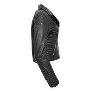 Womens Designer Leather Biker Jacket Fitted Quilted Coat Bonita Black Side