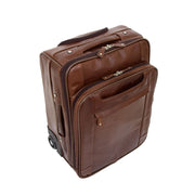 Luxurious Brown Leather Cabin Size Suitcase Hand Luggage Beverley Hills Top
