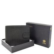 Mens Real Leather Bifold Clip Closure Wallet AV86 Black With Box