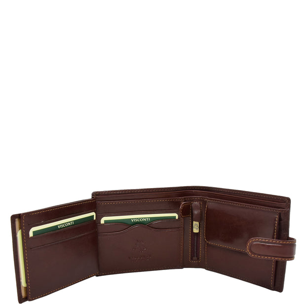 Mens Genuine Italian Leather Snap Closure Wallet AVZ5 Brown Open 3