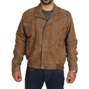 Mens Classic Bomber Nubuck Leather Jacket Alan Brown front view