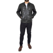 Mens Soft Black Leather Casual Zip Fasten Jacket - Nobel 3