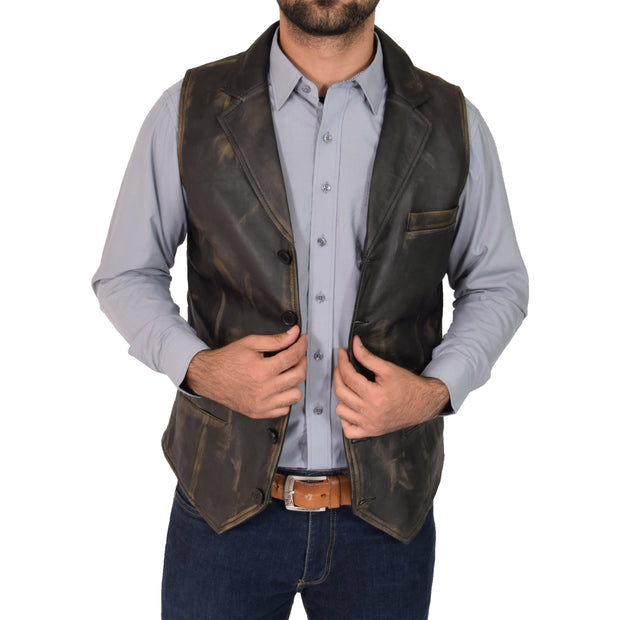 Mens Genuine Soft Leather Waistcoat Western Vest Yelek Rhys Rub Off Open