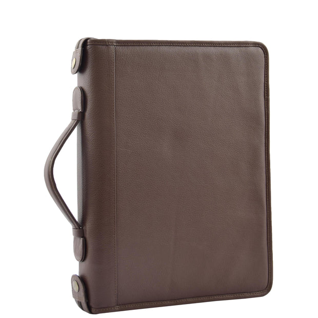 Brown Leather A4 Ring Binder File Folio Office Bag Zip Organiser Braga Front 3