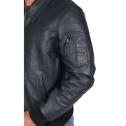 Mens Real Cowhide Bomber Leather Pilot Jacket Lance Navy Feature