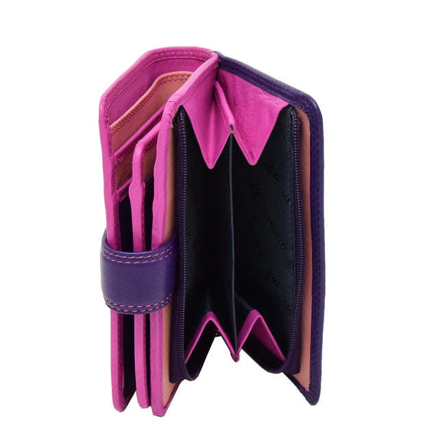 Womens Leather Booklet Evening Clutch Purse Multi Colour Wallet AVB51 Berry Open 3