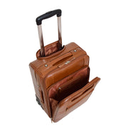 Luxurious Cognac Leather Cabin Size Suitcase Hand Luggage Beverley Hills Front Open
