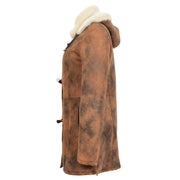Womens Real Sheepskin Duffle Coat Hooded Shearling Jacket Armas Cognac Side