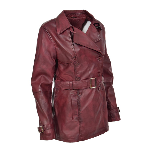 Womens Soft Leather Trench Coat Olivia Burgundy Front 4
