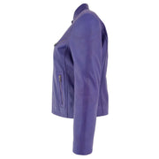 Womens Fitted Leather Biker Jacket Casual Zip Up Coat Jenny Purple Side