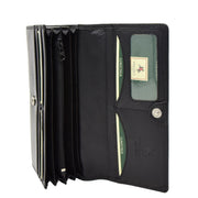 Womens Soft Leather Clutch Purse Envelope Style Wallet AVT3 Black Open 2