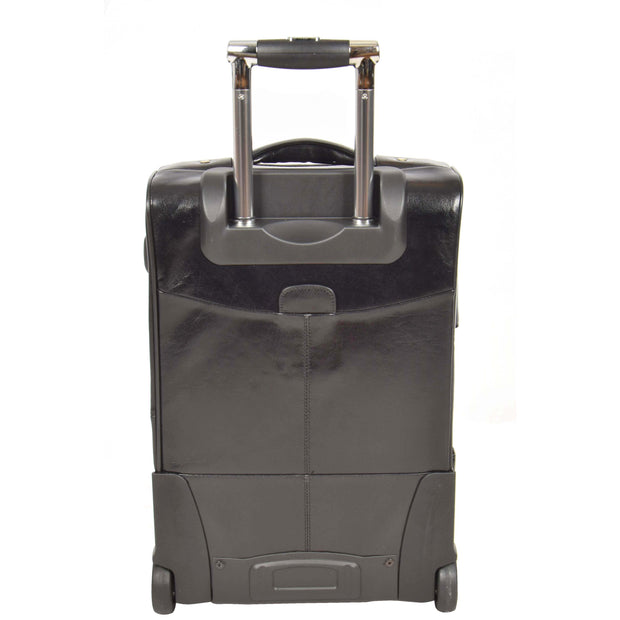 Real Leather Suitcase Cabin Trolley Hand Luggage A0518 Black back