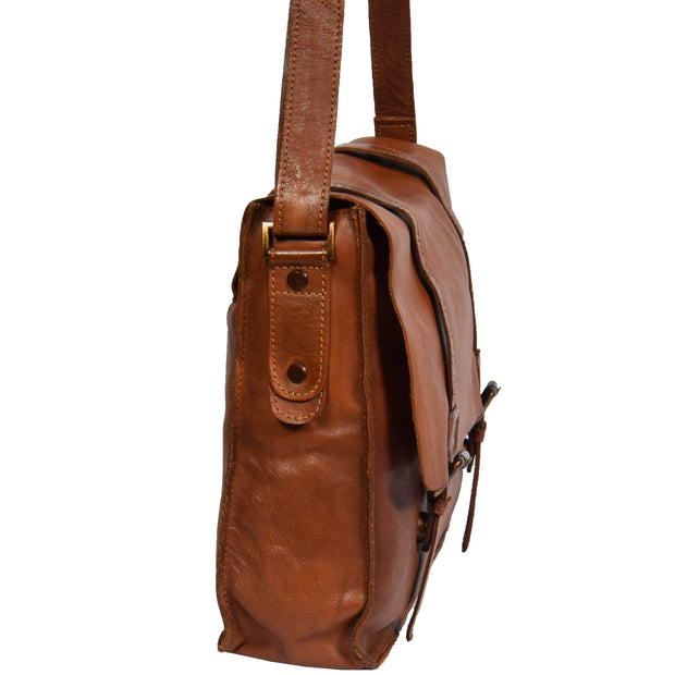 Mens Real Leather Satchel Messenger Bag Lewis Brown Side
