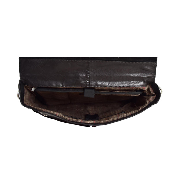 Genuine Leather Briefcase for Mens Business Office Laptop Bag Edgar Black Open