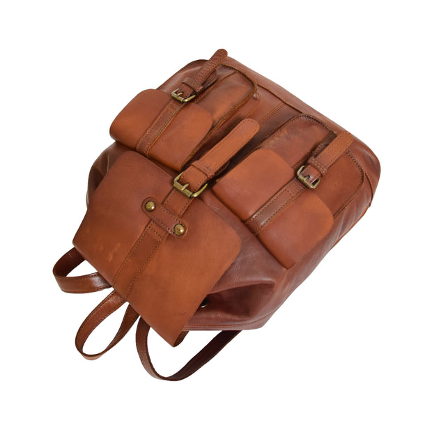 Genuine Vintage Rust Leather Backpack Large Organiser Rucksack AB99 Letdown