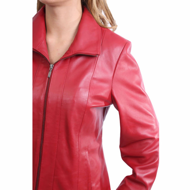 Womens Classic Fitted Biker Real Leather Jacket Nicole Red Feature 2